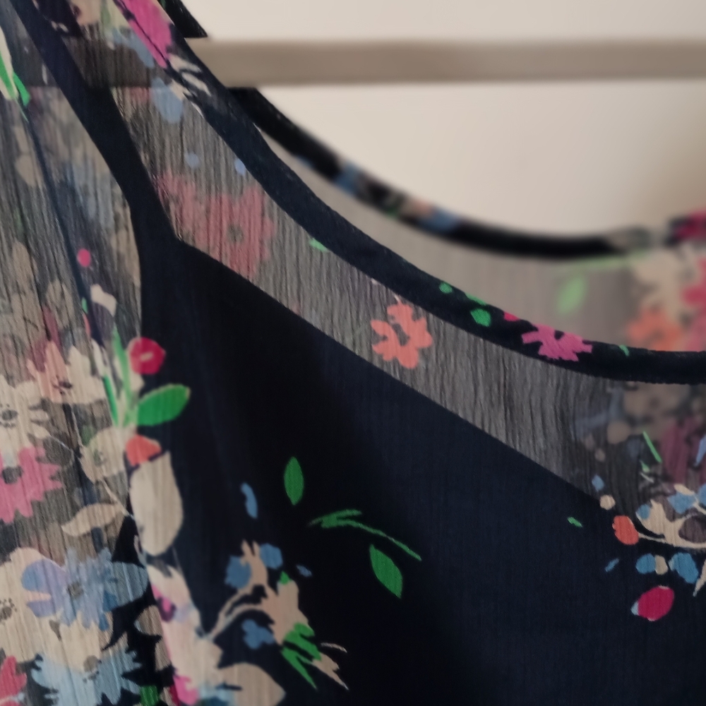 Express Sheer Dark Blue Floral Dress Flowy Soft Girl Whimsigoth Fairygoth Med. - Picture 5 of 16